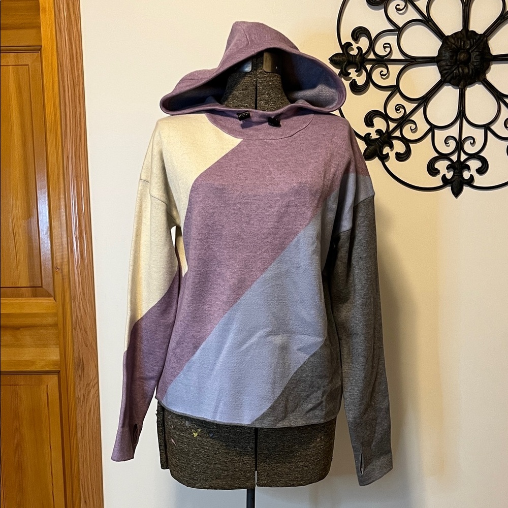 Après Skyr Colorblock Hooded knit Sweater, superfine, purple/grey/blue/white, L
